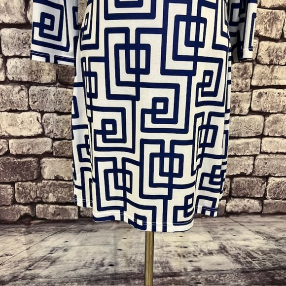 Addie Addison Blue & White V-Neck 3/4 Sleeve Dress Size Small - Picture 3 of 9